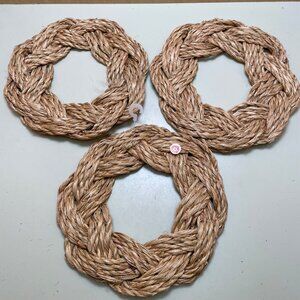 Handwoven Natural Straw Decorative Wreath 7" Diameter set of 3